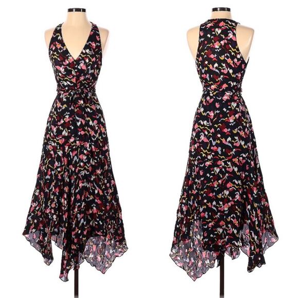 A.L.C. Roslyn Silk Floral Asymmetrical Wrap Dress Size 4 - Picture 2 of 10